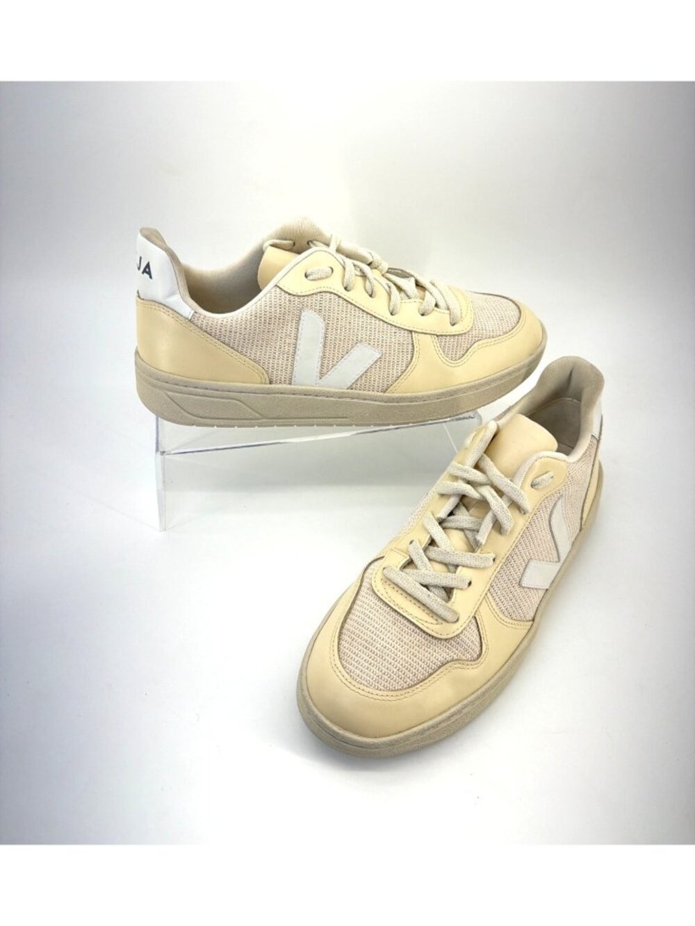 Veja V-10-Mesh Leather Jute/ White Multico Unisex Sneakers Size 41 US W10 / M8